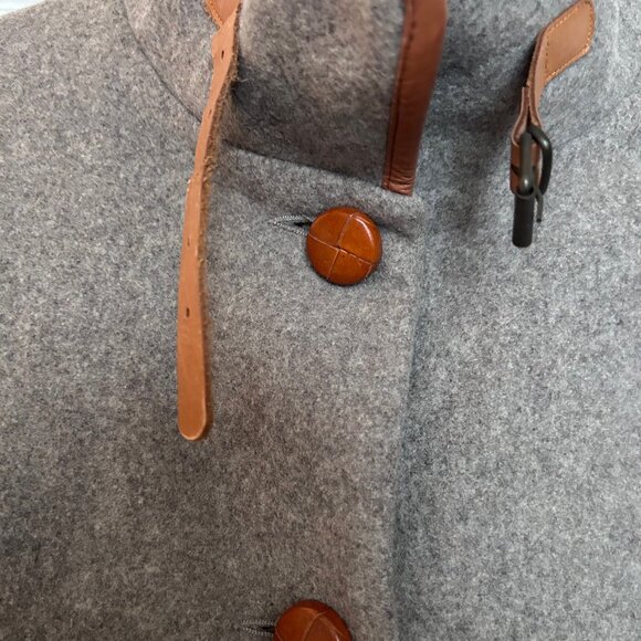 From Paris - French Brand Sessùn Grey Wool Coat with Leather Trim + Buttons - Picture 2 of 9